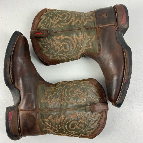 Rocky Kids 4M Long Range Western‎ Boot Brown/Green Leather Square Toe Farm Barn - Picture 7 of 13